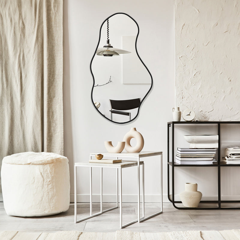 Miroir décoratif mural ondulé en Skaï noir