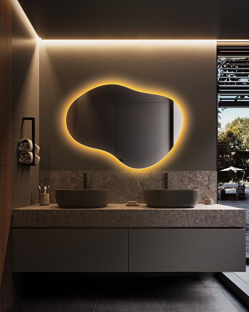 Miroir de salle de bain rétroéclairé LED irrégulier