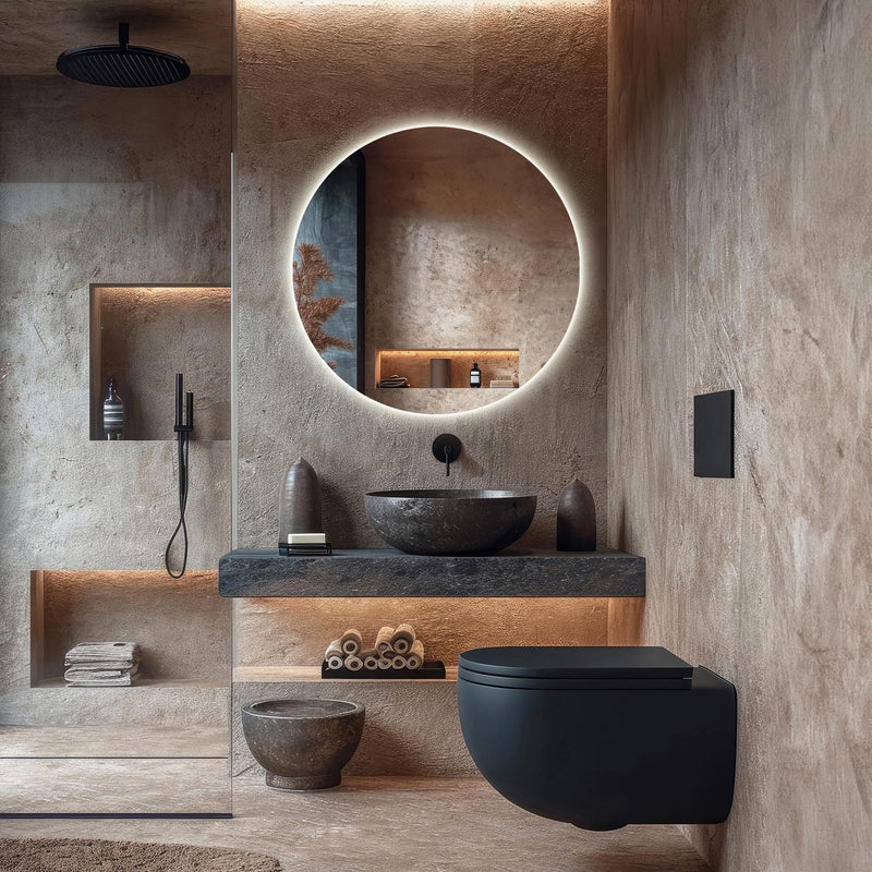 Miroir de salle de bain et lavabo LED sablé laser Swirl
