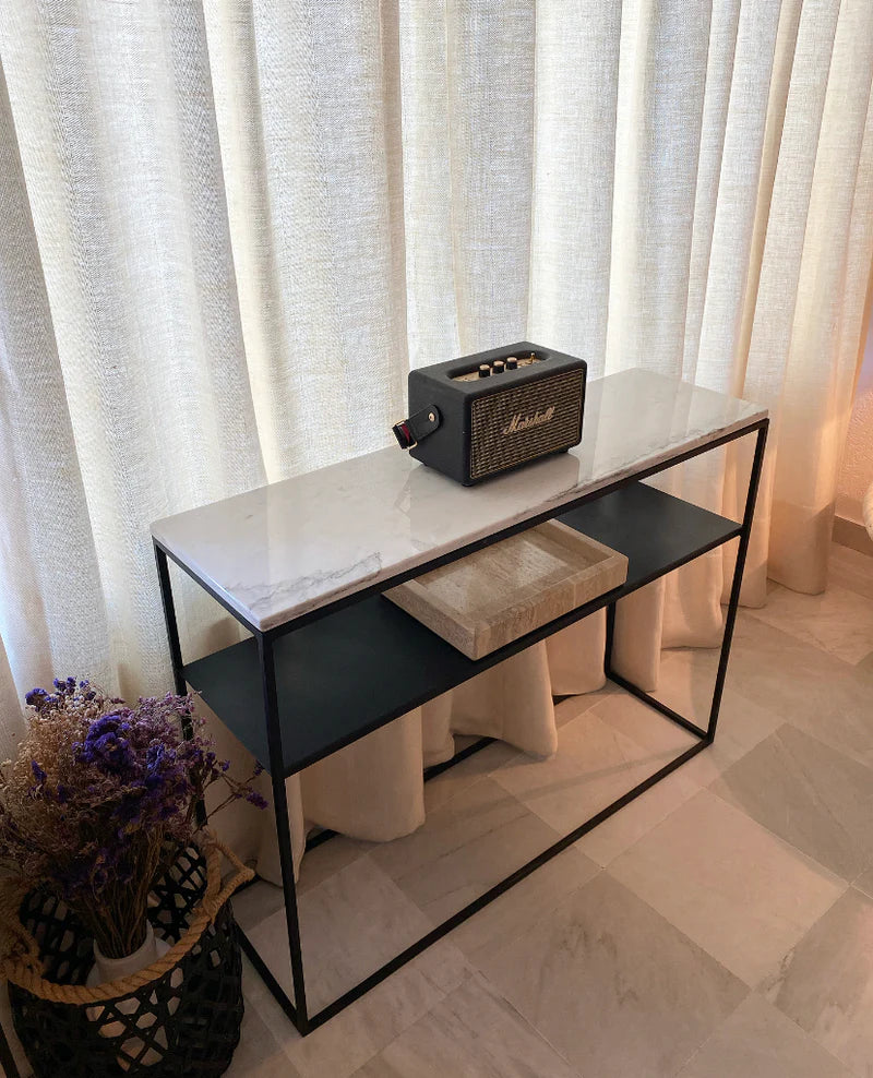 Console avec étagère & plateau marbre 