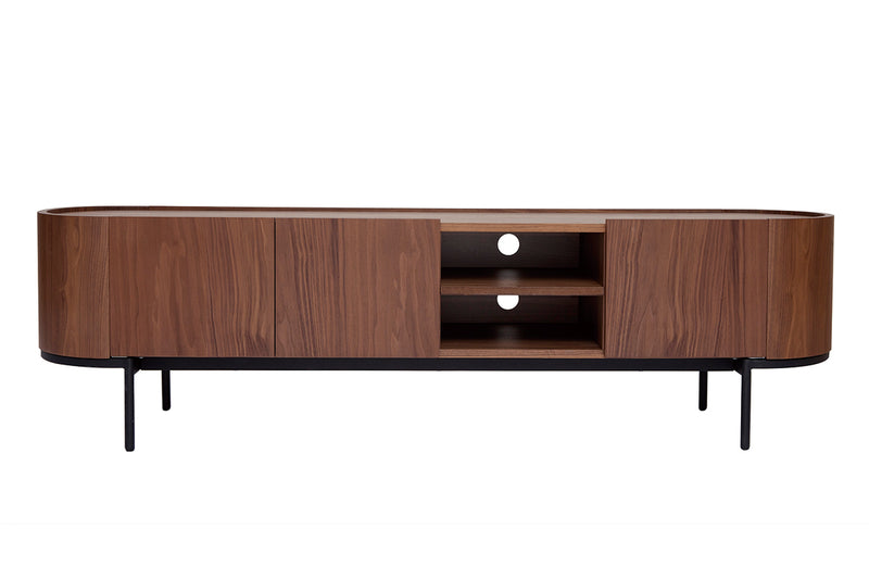 Meuble TV design bois foncé noyer et métal noir avec rangements