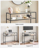 Table console 2 niveaux acier verre noir transparent