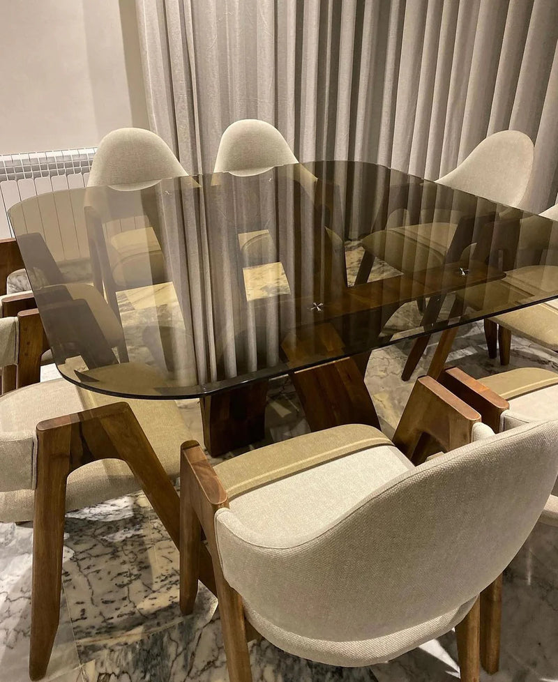 Table Élégance Bois  ktab  140\140 cm et 8 Chaises model (Alpha)