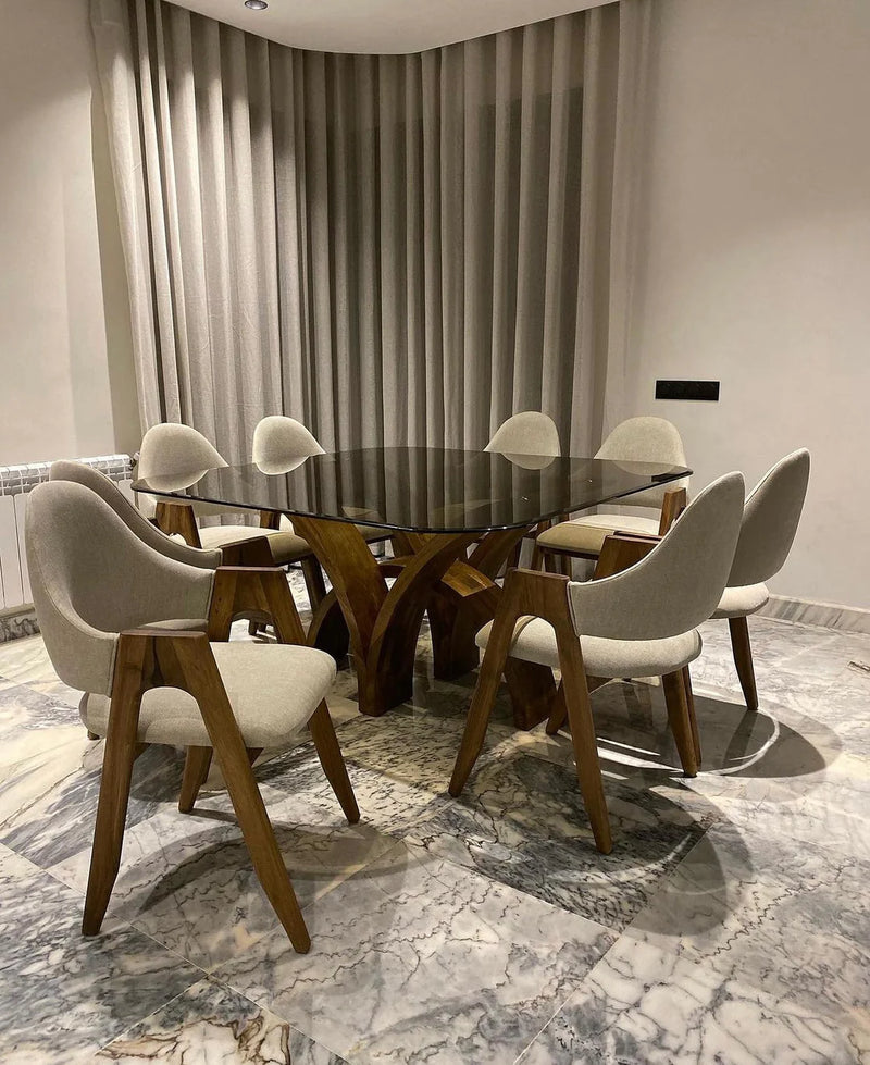 Table Élégance Bois  ktab  140\140 cm et 8 Chaises model (Alpha)