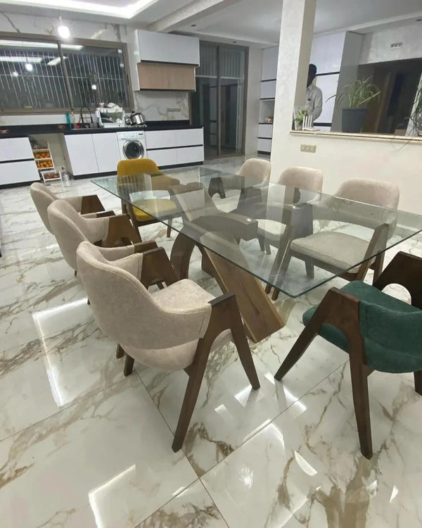 Salle à Manger banana Chic Verre Trempé et 8 Chaises