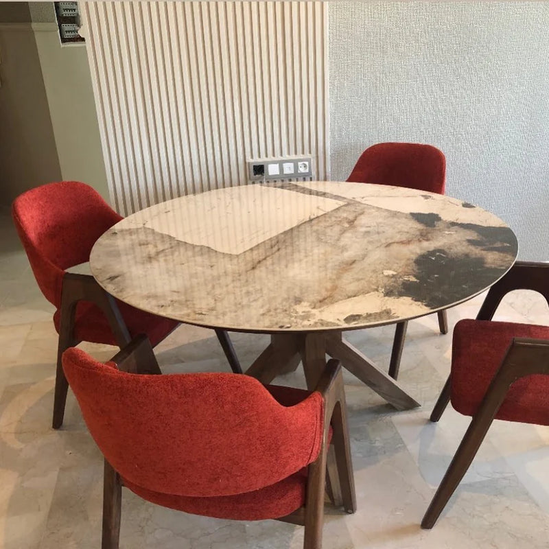 Table Ronde en Céramique de Luxe avec 4 Chaises