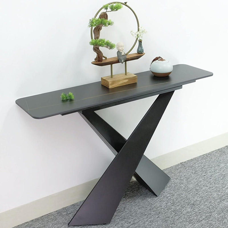 Najma - Console plateau céramique marbré noir pieds métal noir