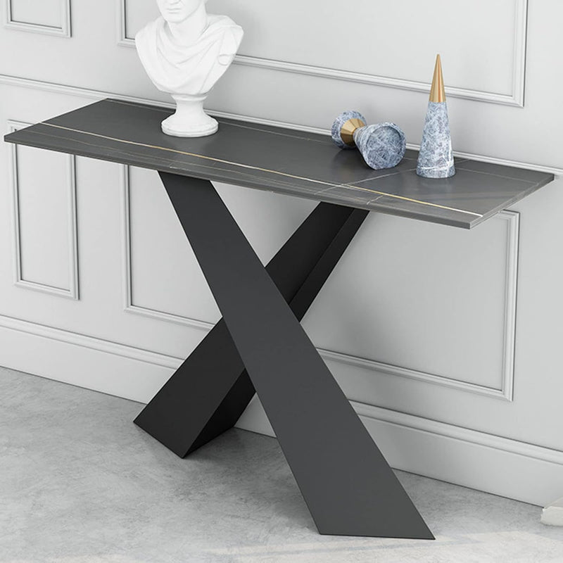 Najma - Console plateau céramique marbré noir pieds métal noir