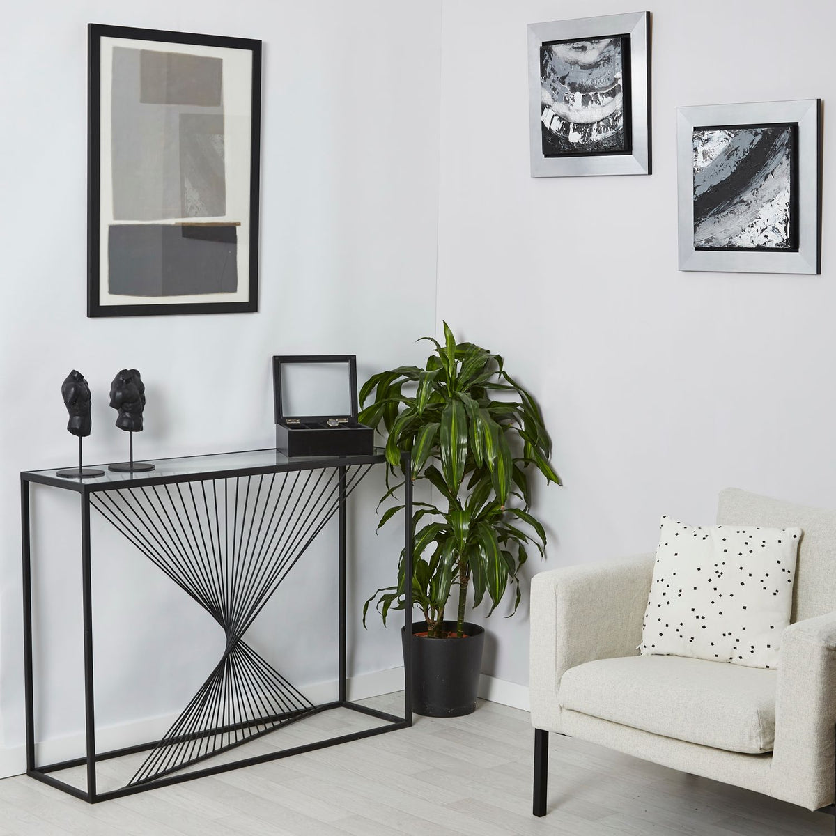 Spirale - Console filaire en verre et en métal