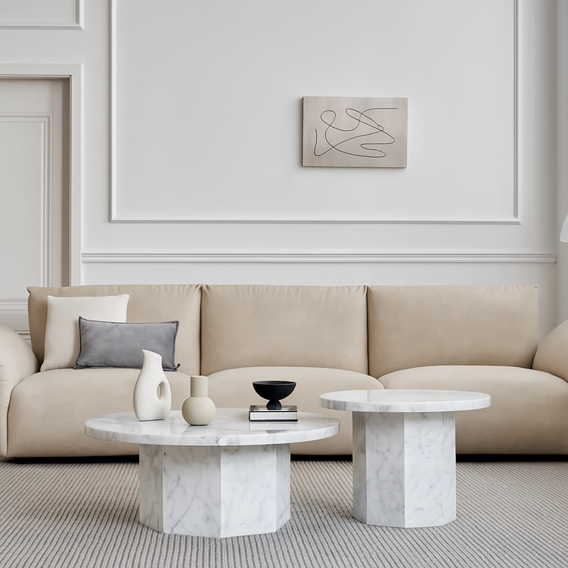 Table basse ronde en marbre noir