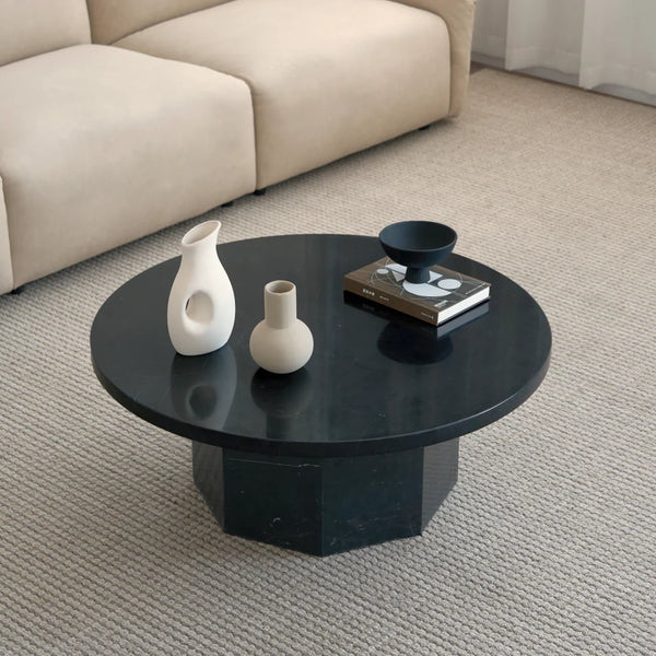 Table basse ronde en marbre noir