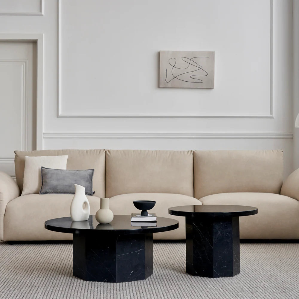 Table basse ronde en marbre noir