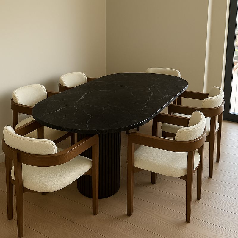 Table à Manger Plateau en Marbre 6 Chaises model M