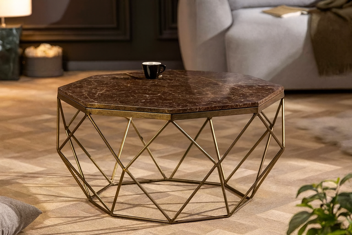 Table basse marbre et métal forme diamant Diamond