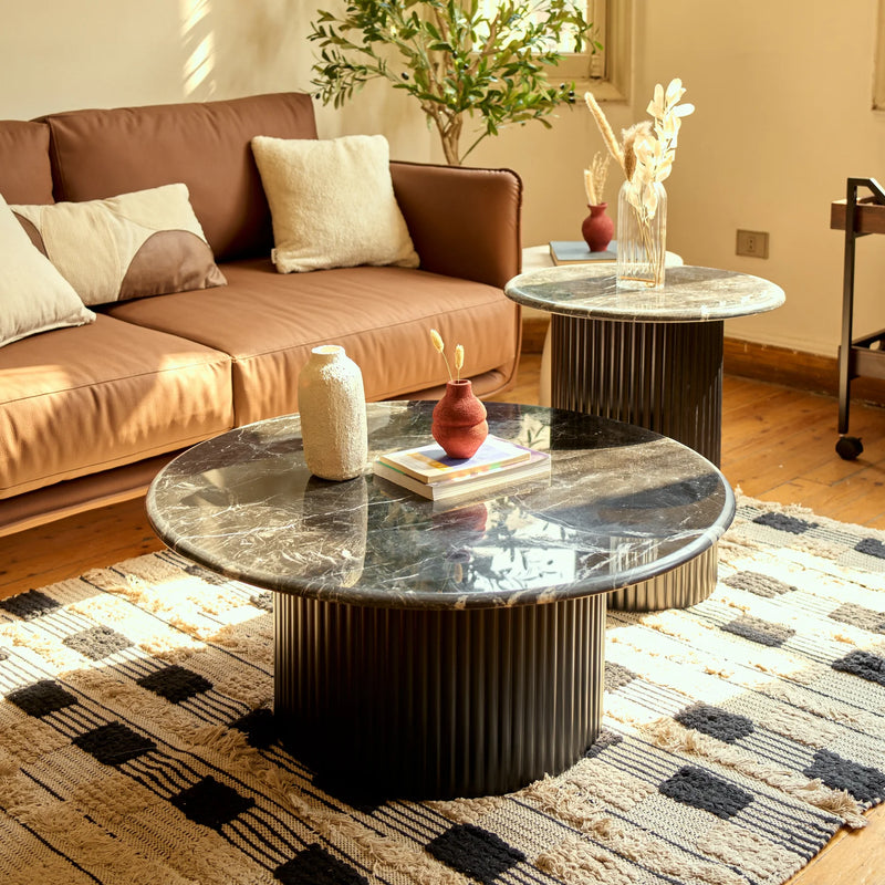 Table basse en bois et marbre