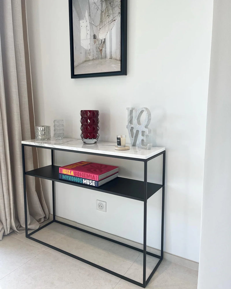 Console avec étagère &amp; plateau marbre&nbsp;