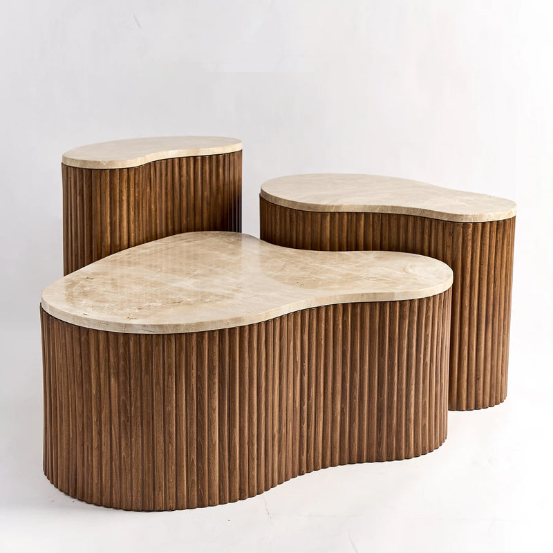 Table basse bois et travertin CLEO