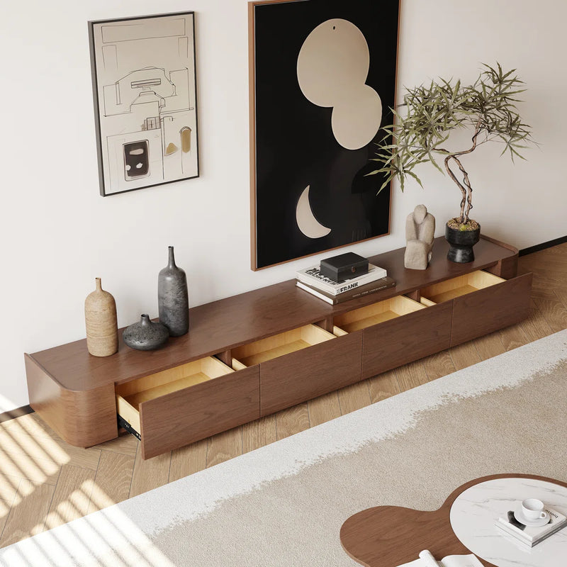 Meuble TV combiné Lydiane  avec rangement, placage bois massif, 4 tiroirs