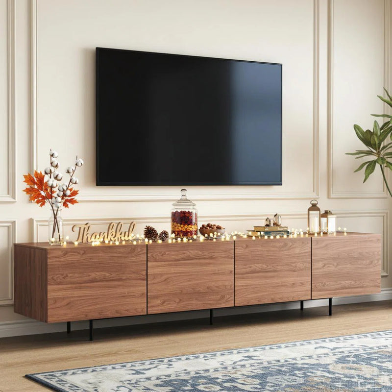 Meuble TV vintage bois foncé noyer et métal noir