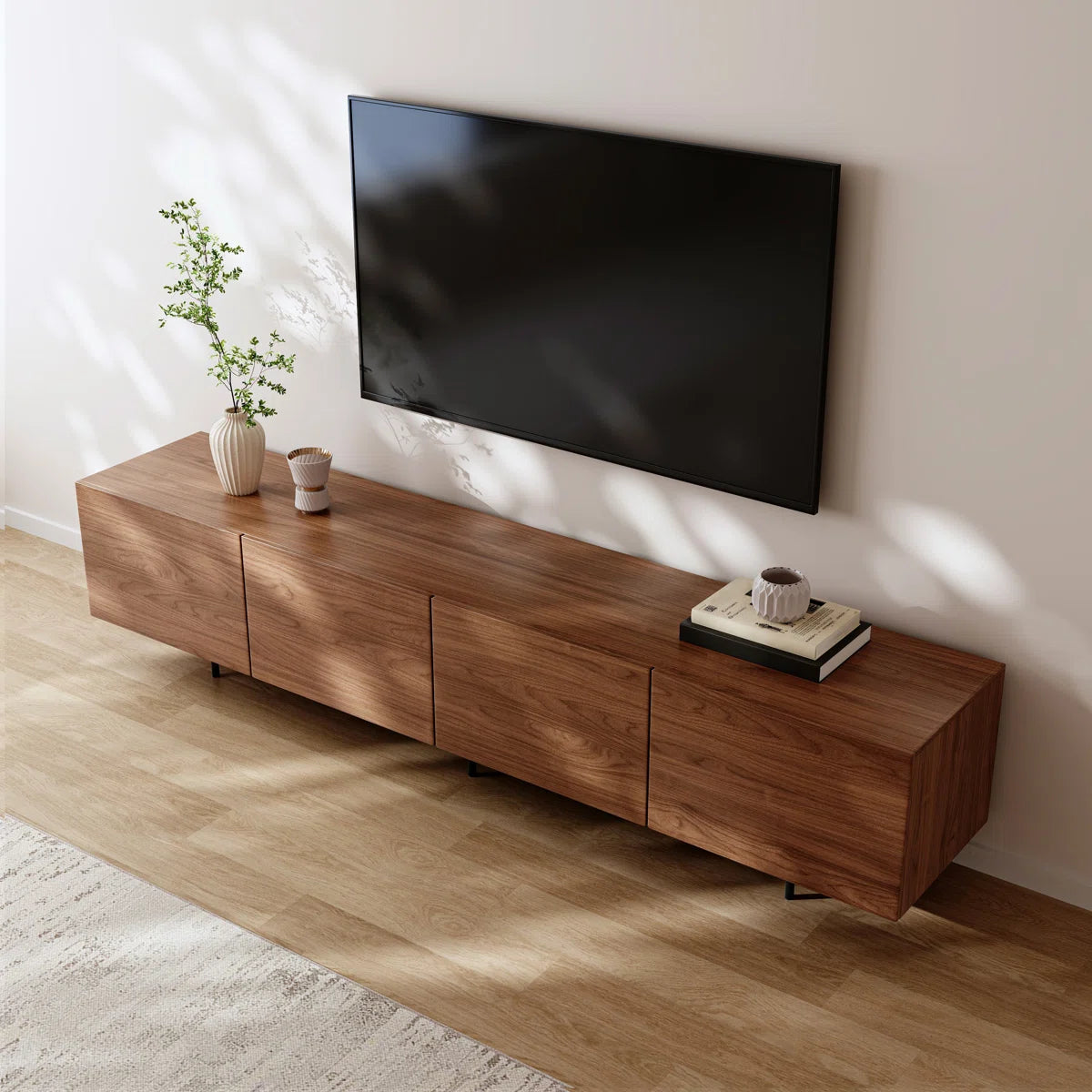 Meuble TV vintage bois foncé noyer et métal noir