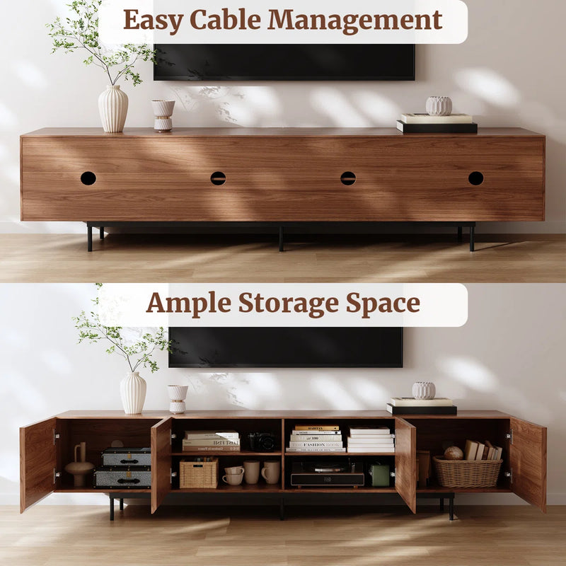 Meuble TV vintage bois foncé noyer et métal noir