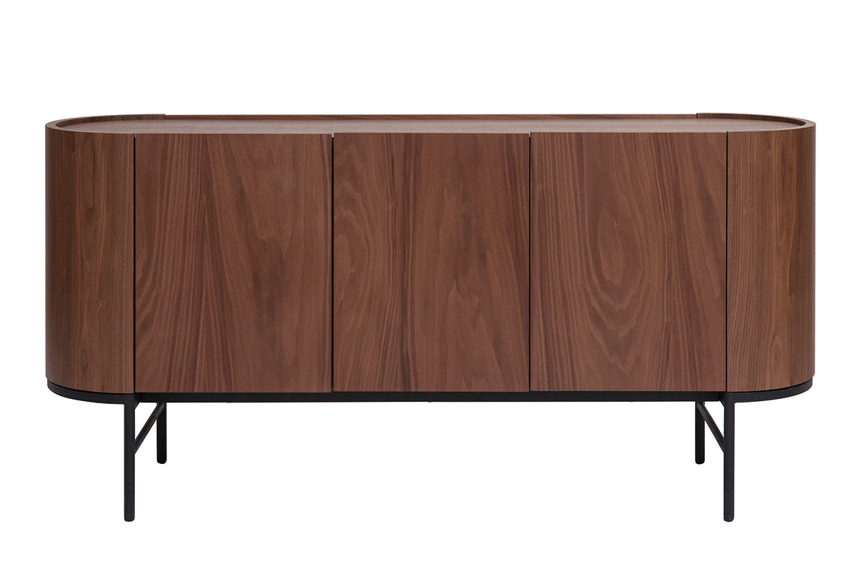 Buffet design bois foncé noyer et métal noir 3 portes