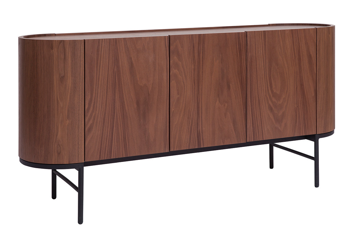 Buffet design bois foncé noyer et métal noir 3 portes