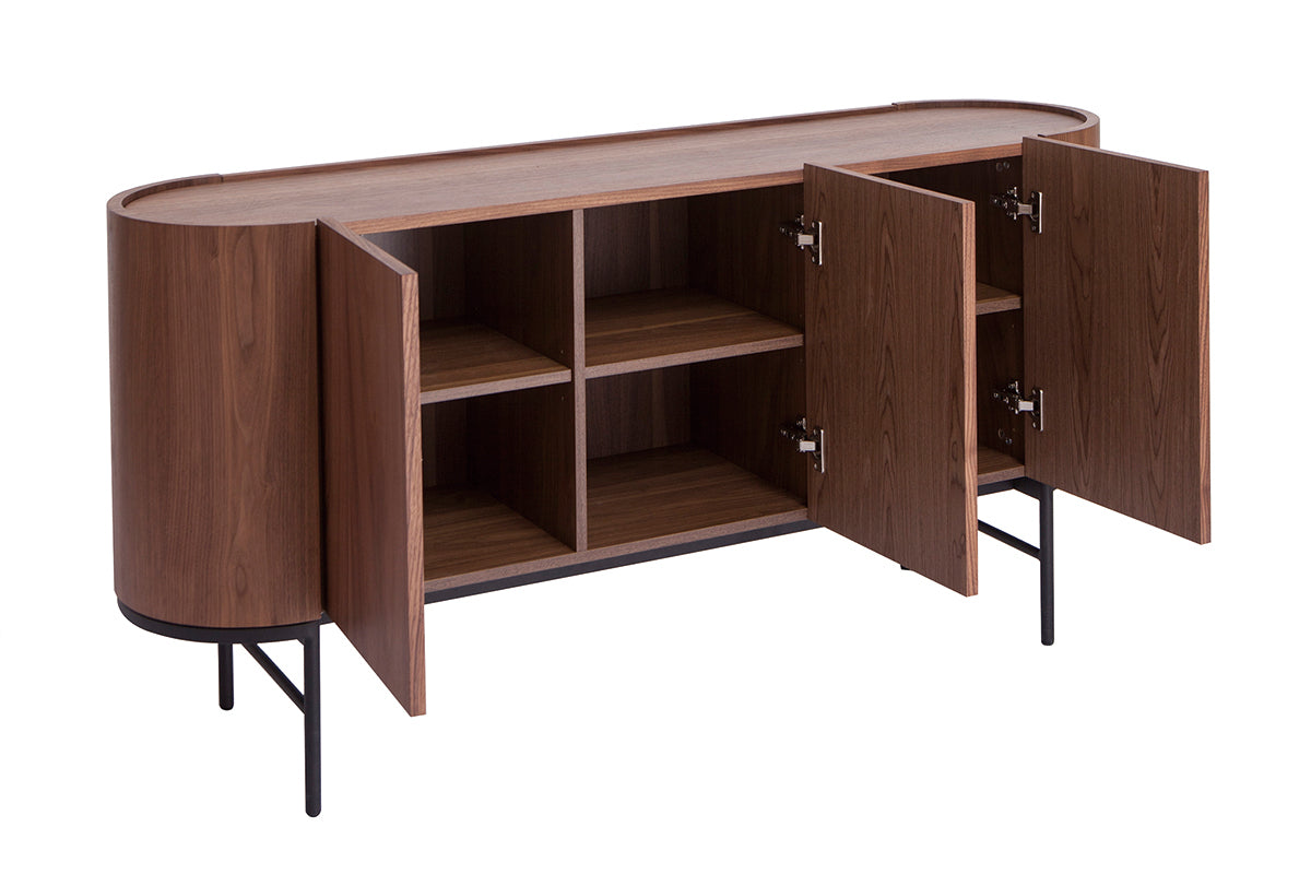 Buffet design bois foncé noyer et métal noir 3 portes