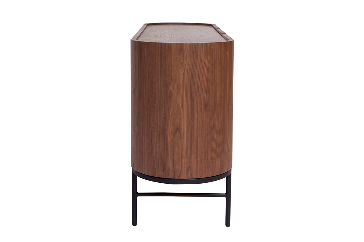 Buffet design bois foncé noyer et métal noir 3 portes