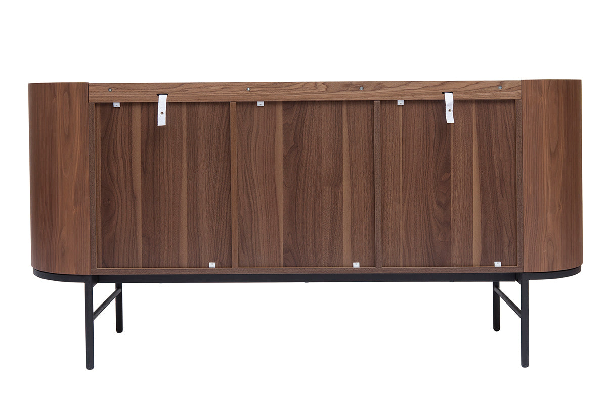 Buffet design bois foncé noyer et métal noir 3 portes