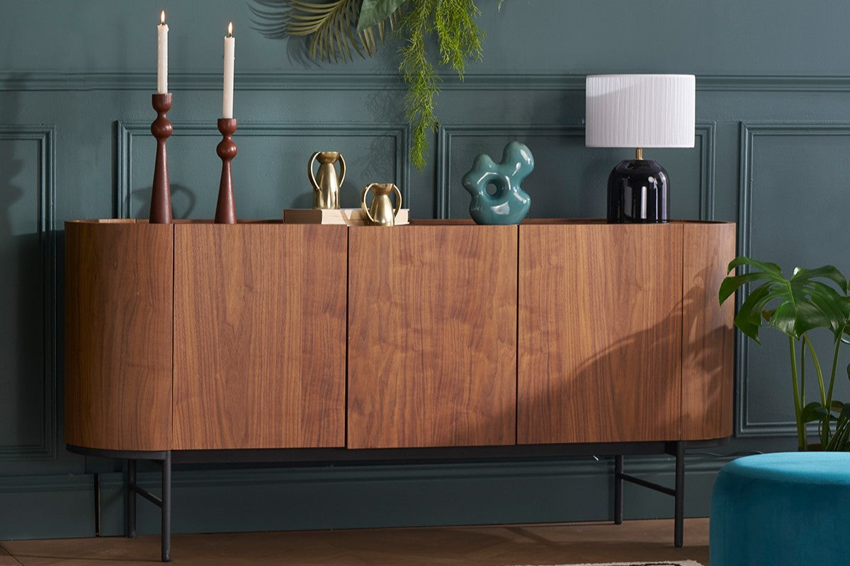 Buffet design bois foncé noyer et métal noir 3 portes