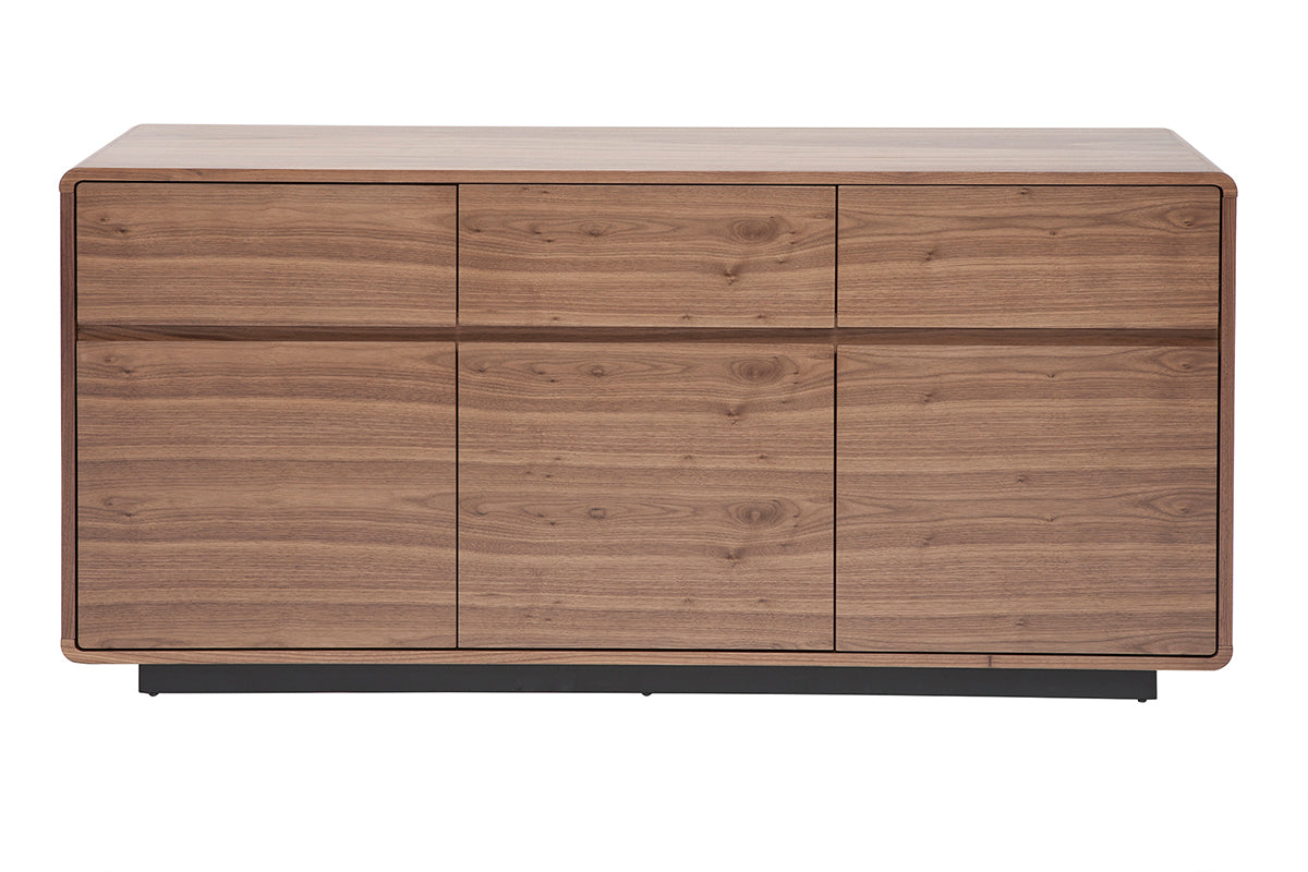 Buffet design en bois foncé noyer 3 portes 3 tiroirs