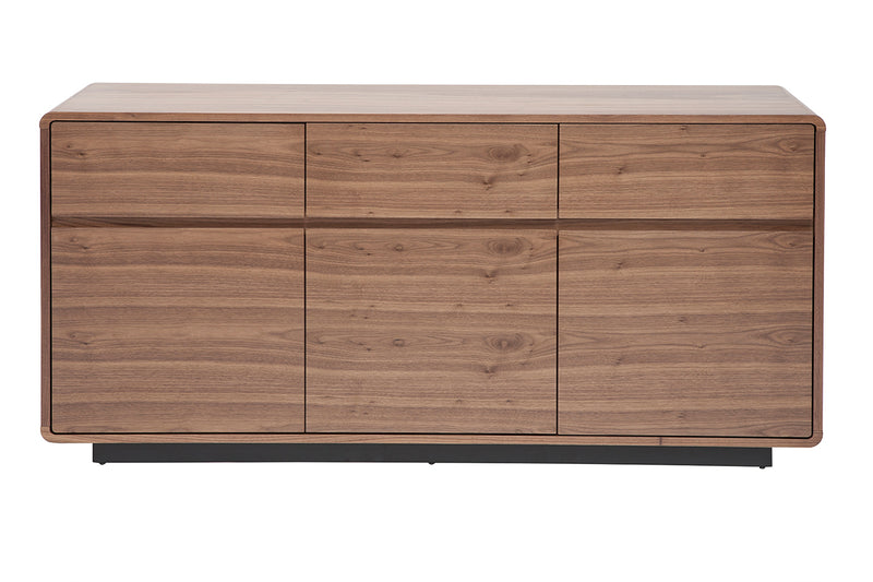 Buffet design en bois foncé noyer 3 portes 3 tiroirs