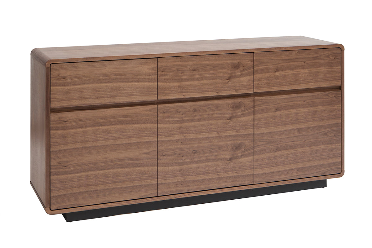Buffet design en bois foncé noyer 3 portes 3 tiroirs