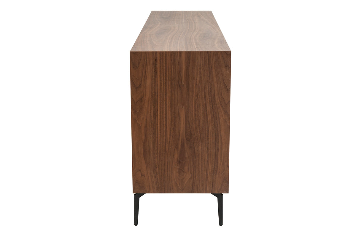 Buffet design en bois foncé noyer et métal noir 4 portes 2 tiroirs