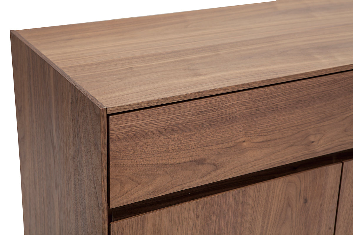 Buffet design en bois foncé noyer et métal noir 4 portes 2 tiroirs