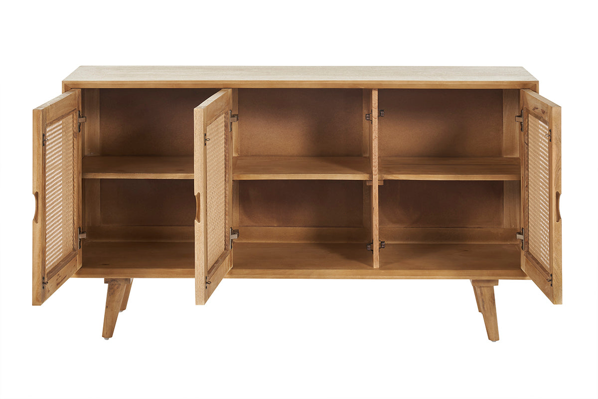 Buffet en bois manguier et cannage rotin 3 portes