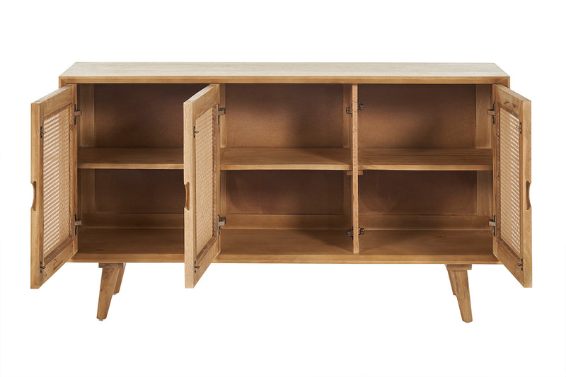 Buffet en bois manguier et cannage rotin 3 portes