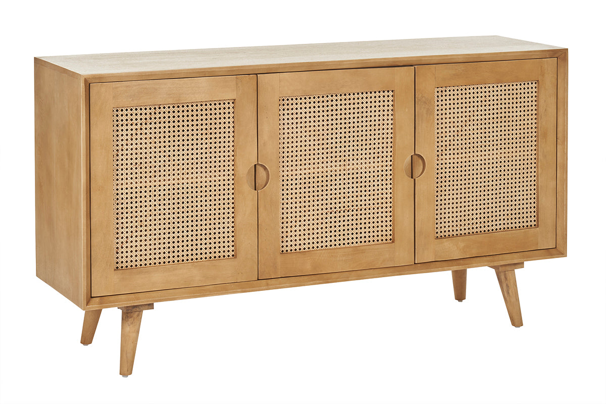 Buffet en bois manguier et cannage rotin 3 portes
