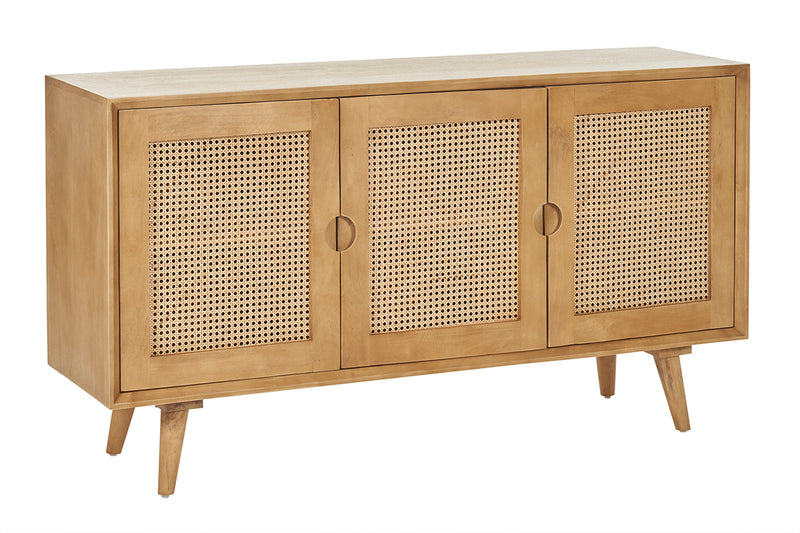 Buffet en bois manguier et cannage rotin 3 portes