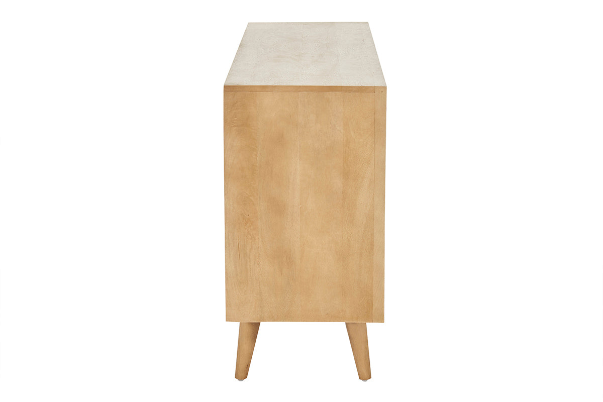Buffet en bois manguier et cannage rotin 3 portes