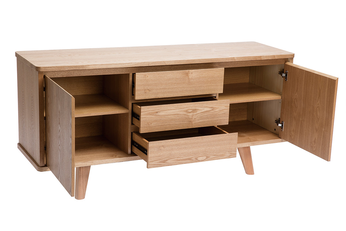 Buffet vintage en bois noyer 2 portes 3 tiroirs