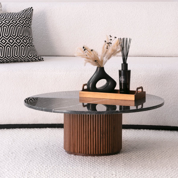 Table basse en bois et marbre