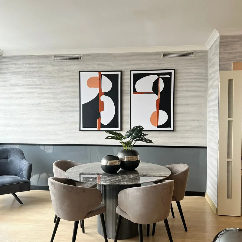 Table ronde Grigio avec 4 chaises – Plateau en marbre élégant