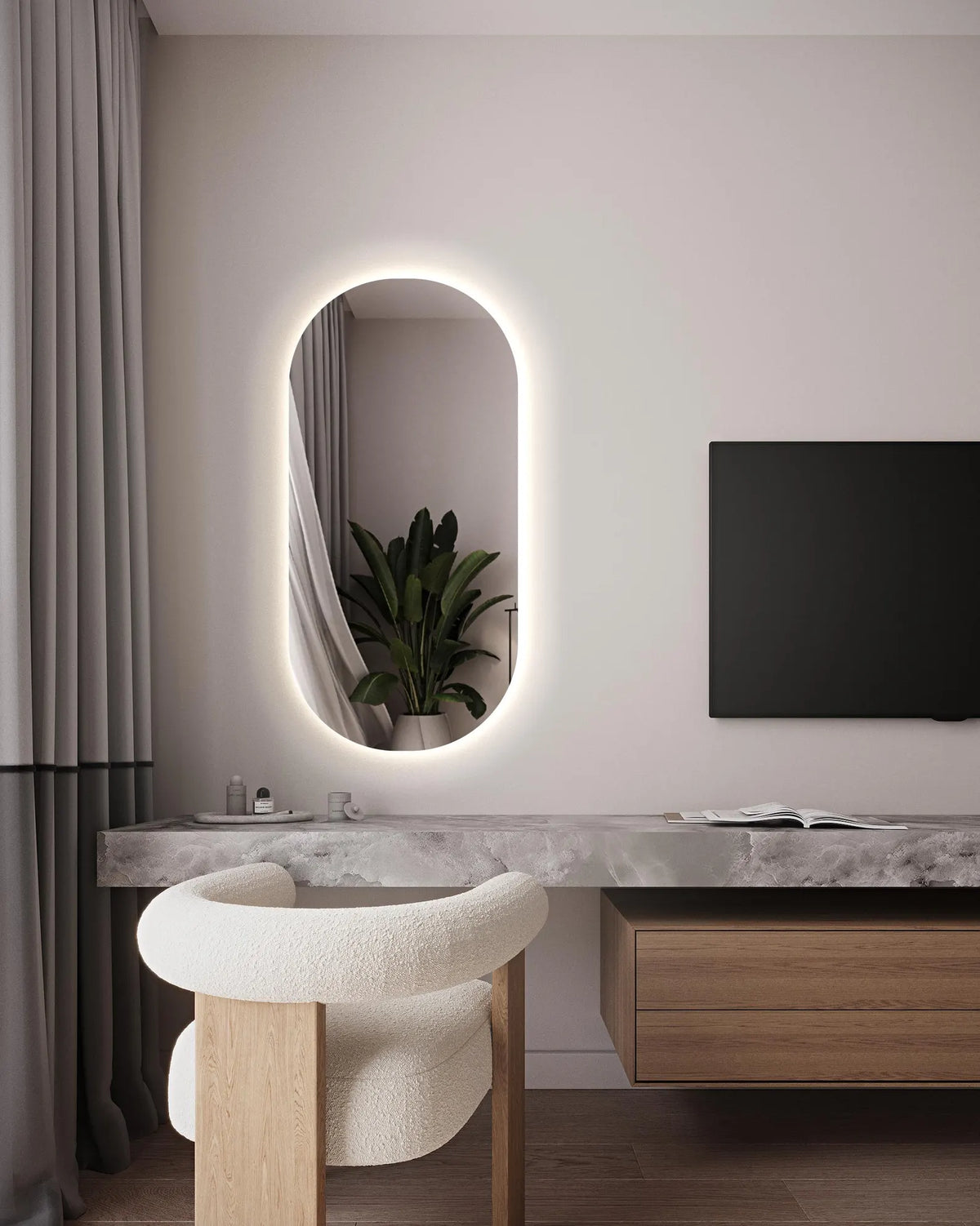 2 Miroir de salle de bain avec éclairage LED format ovale