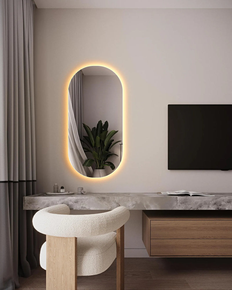 2 Miroir de salle de bain avec éclairage LED format ovale