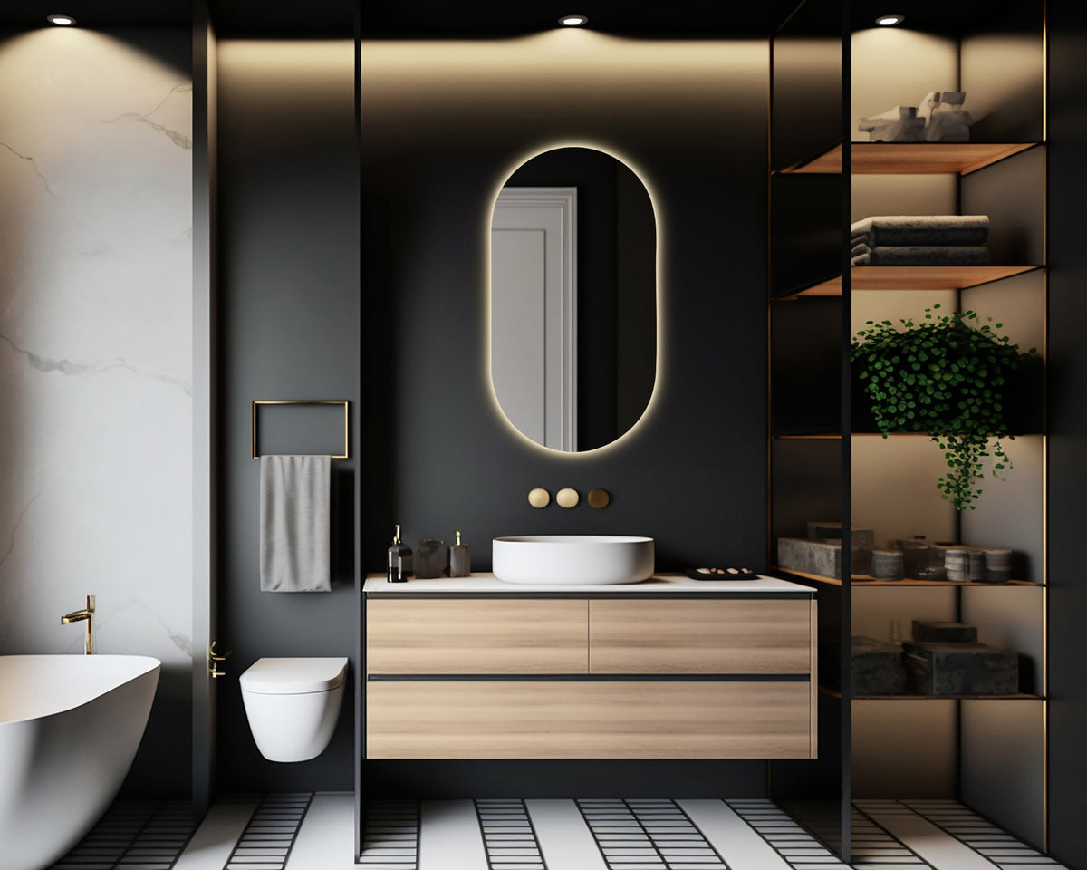 Miroir de courtoisie ovale avec lumières LED