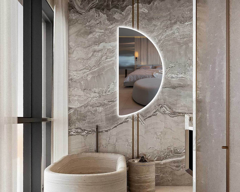 Miroir de salle de bain demi-cercle avec éclairage LED