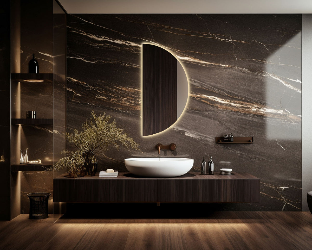 Miroir de salle de bain demi-cercle avec éclairage LED