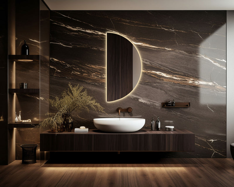 Miroir de salle de bain demi-cercle avec éclairage LED
